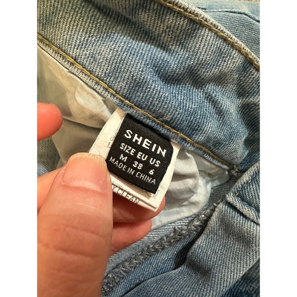 SHEIN Women's Blue Denim Jeans Sun Flower Distressed Ripped Wide Leg M - Picture 2 of 5